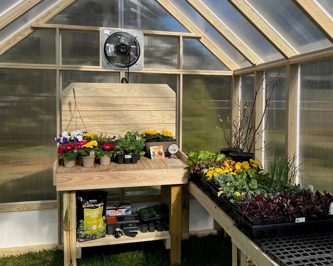 Workbench with Flowers and Plants in EZ Greenhouse
